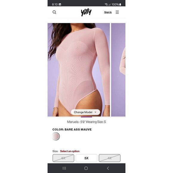 New Large Fabletic Yitty Bare Mauve Mesh Me Smoothing Long Sleeve Thong Bodysuit - Picture 4 of 11